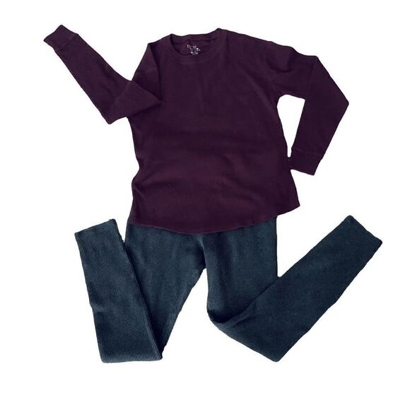 Time And Tru Thermal Pajama Lounge Set Wine & Gray Size Medium - Picture 1 of 11